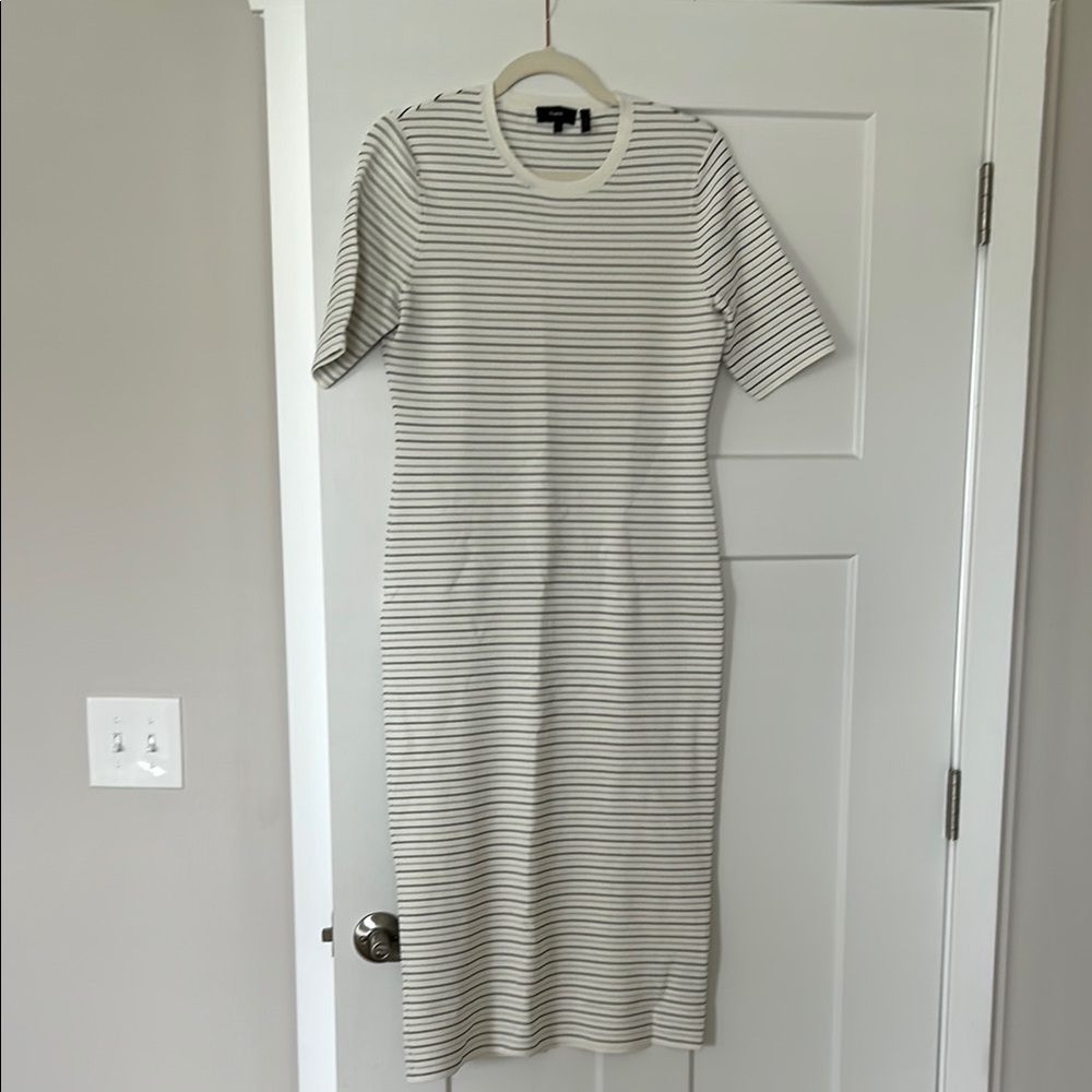 Theory ivory striped midi dress